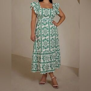 Shein Maxi Tiered Dress Size XL Flutter Sleeves Folk Art Boho Festival Prairie